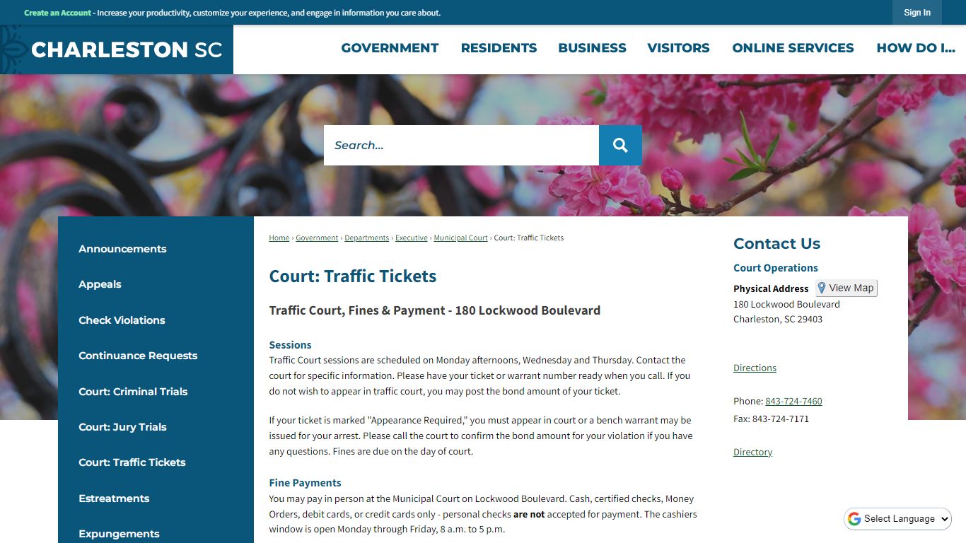 Court: Traffic Tickets | Charleston, SC - Official Website